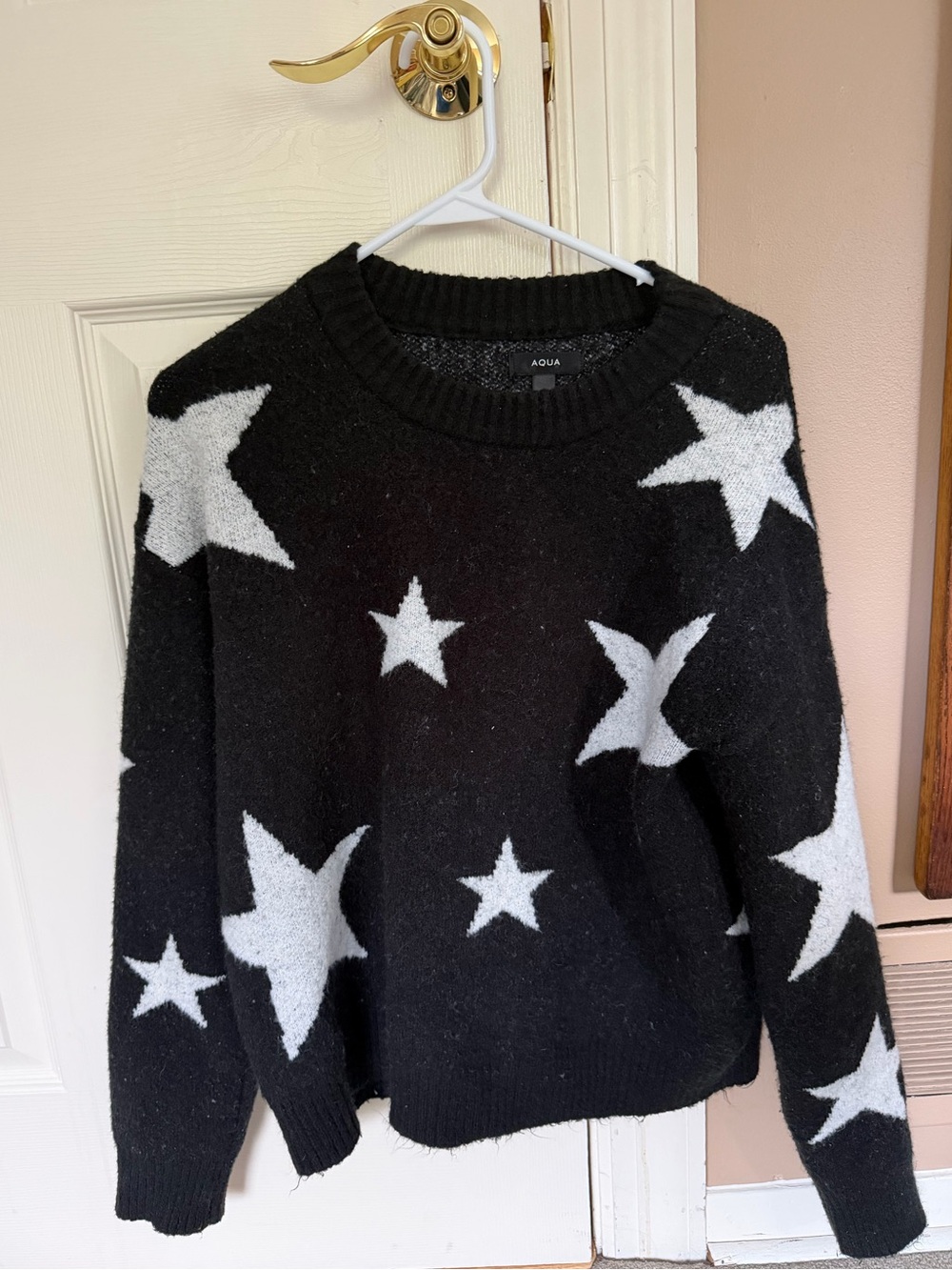 AQUA Star Pattern Knit Crewneck Sweater (Size M